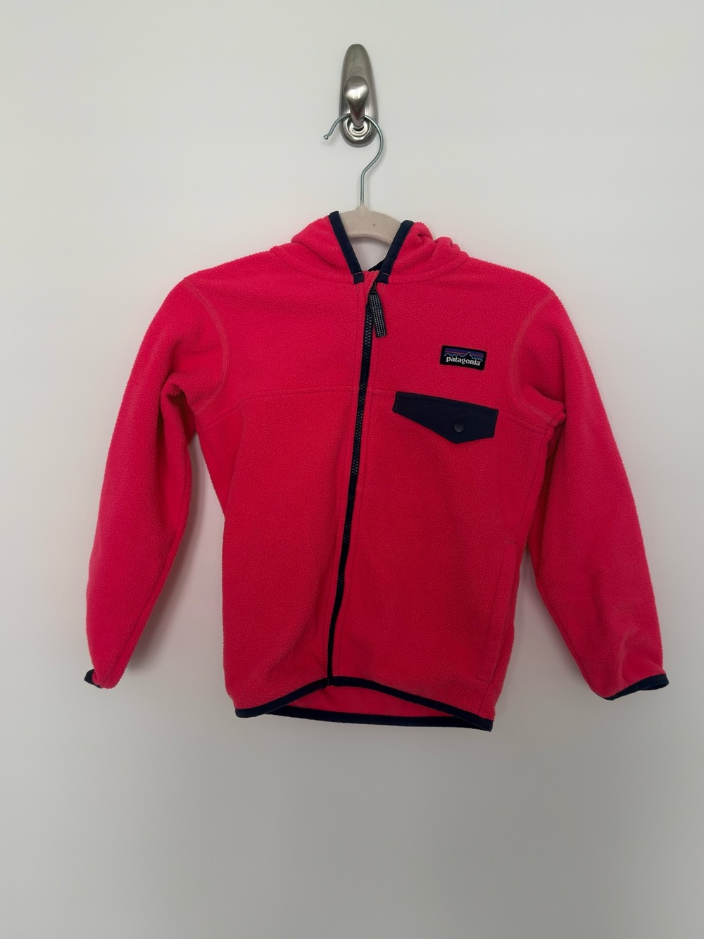 Patagonia Kids Hot Pink Hooded Fleece Jacket with Dark Gray Trim
